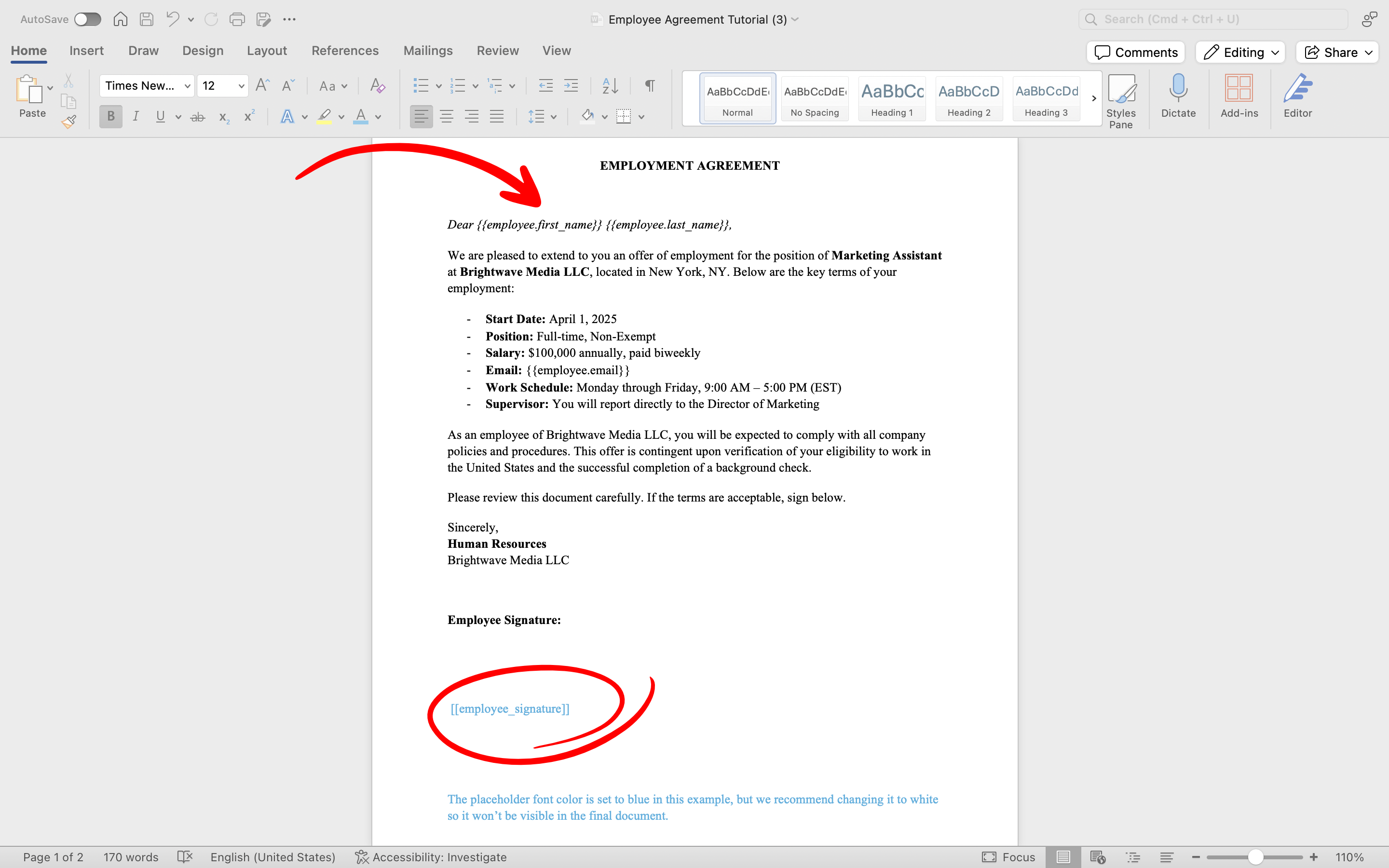 Word Template Example