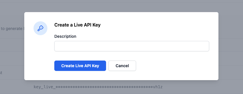 Create API key dialog