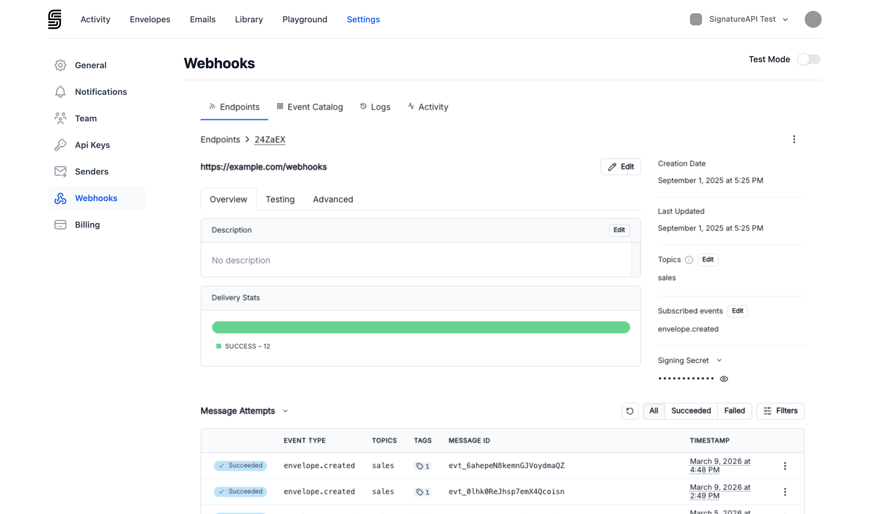 Webhook endpoint detail