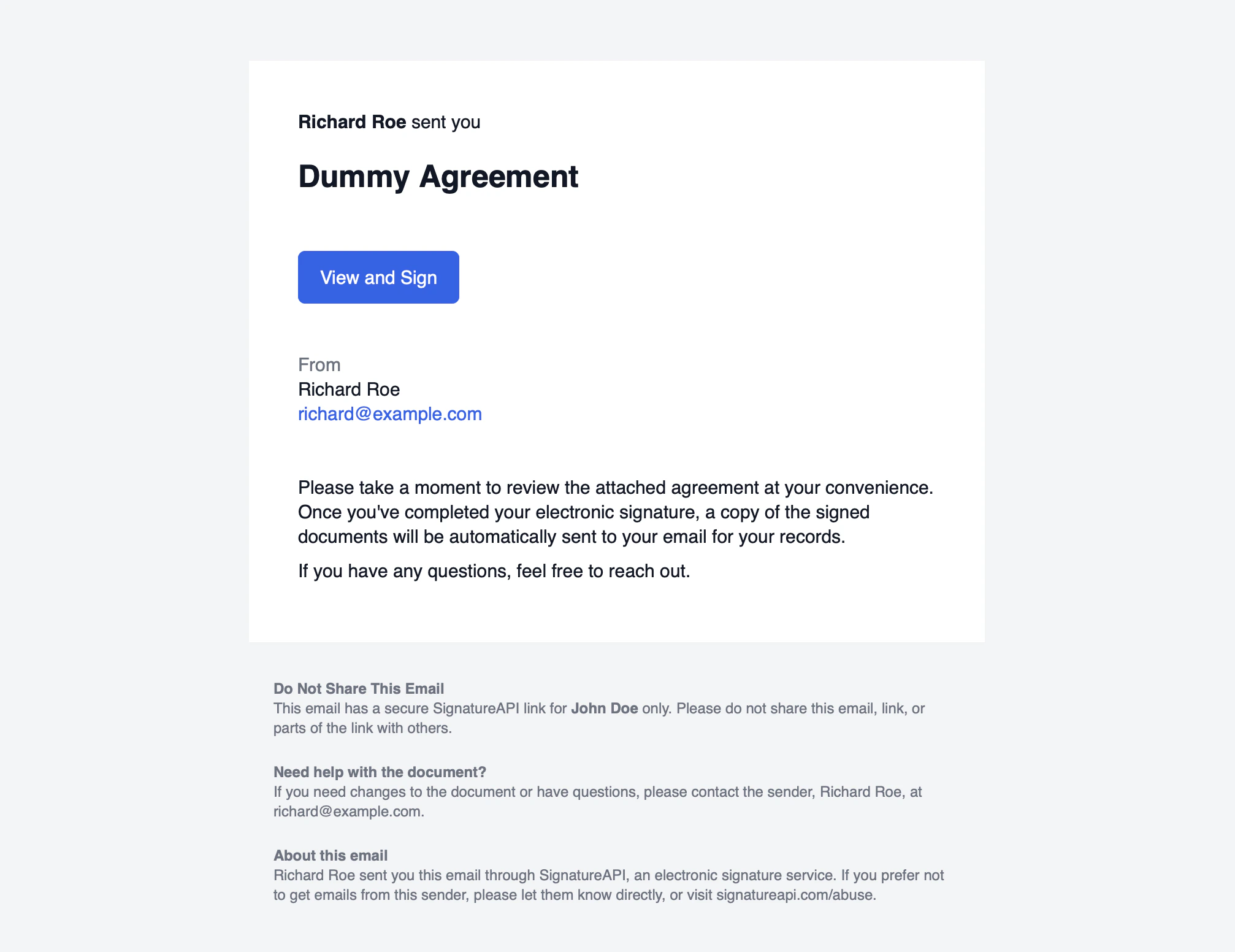 Signing request email