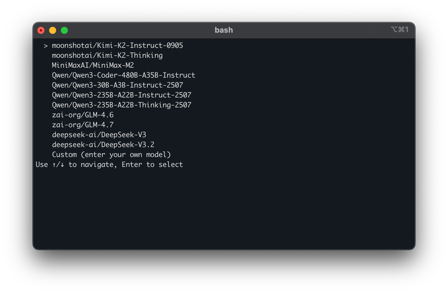 Model selection interface