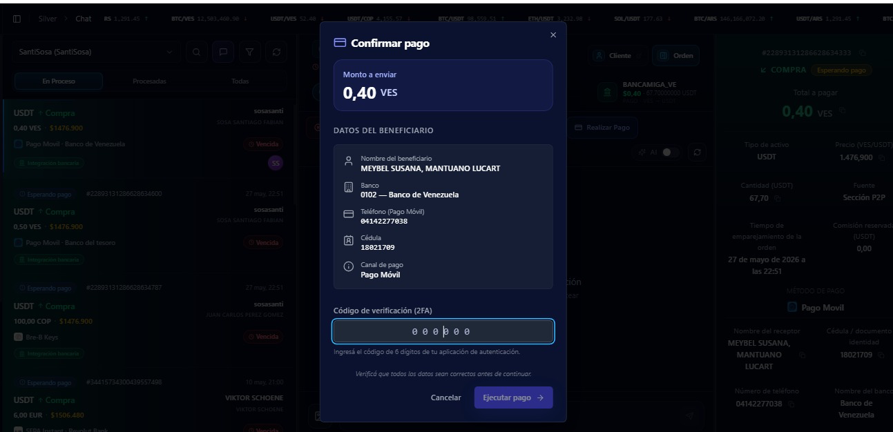 Payment confirmation modal with 2FA code