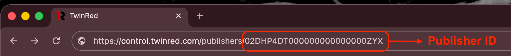 TwinRed Publisher ID in the URL bar