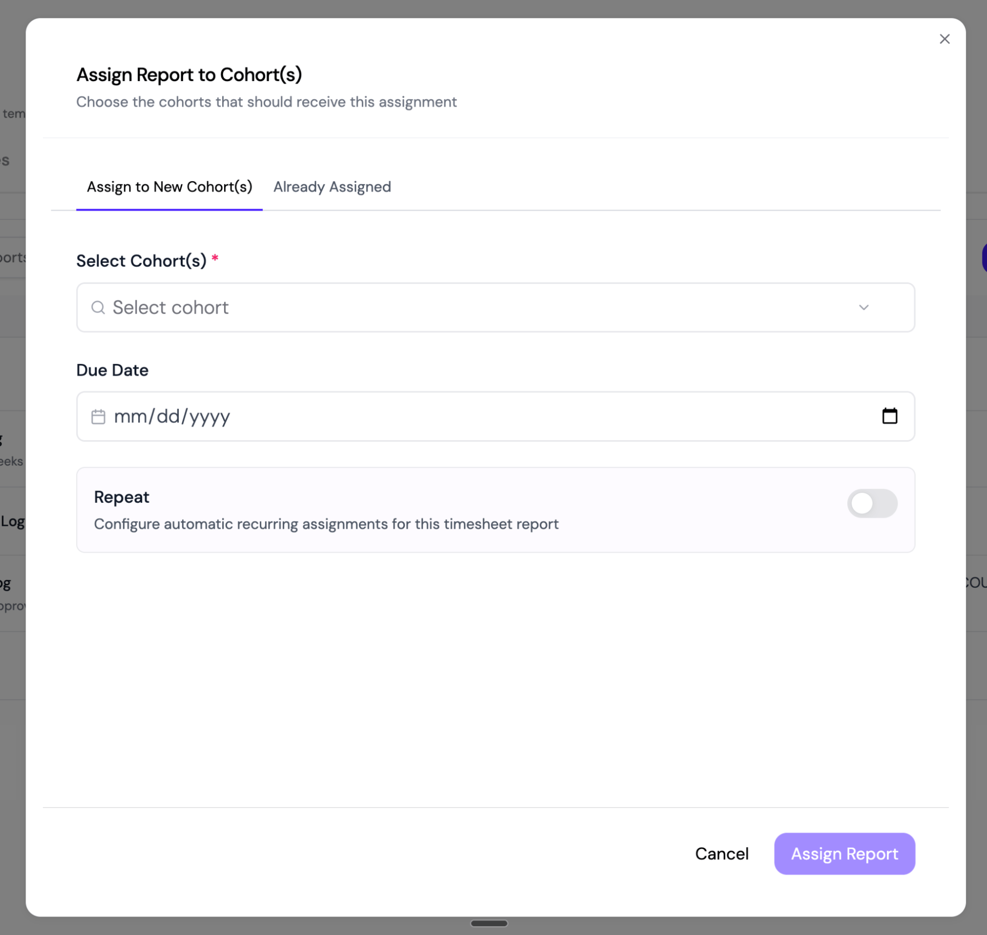 Assignment Pop-up