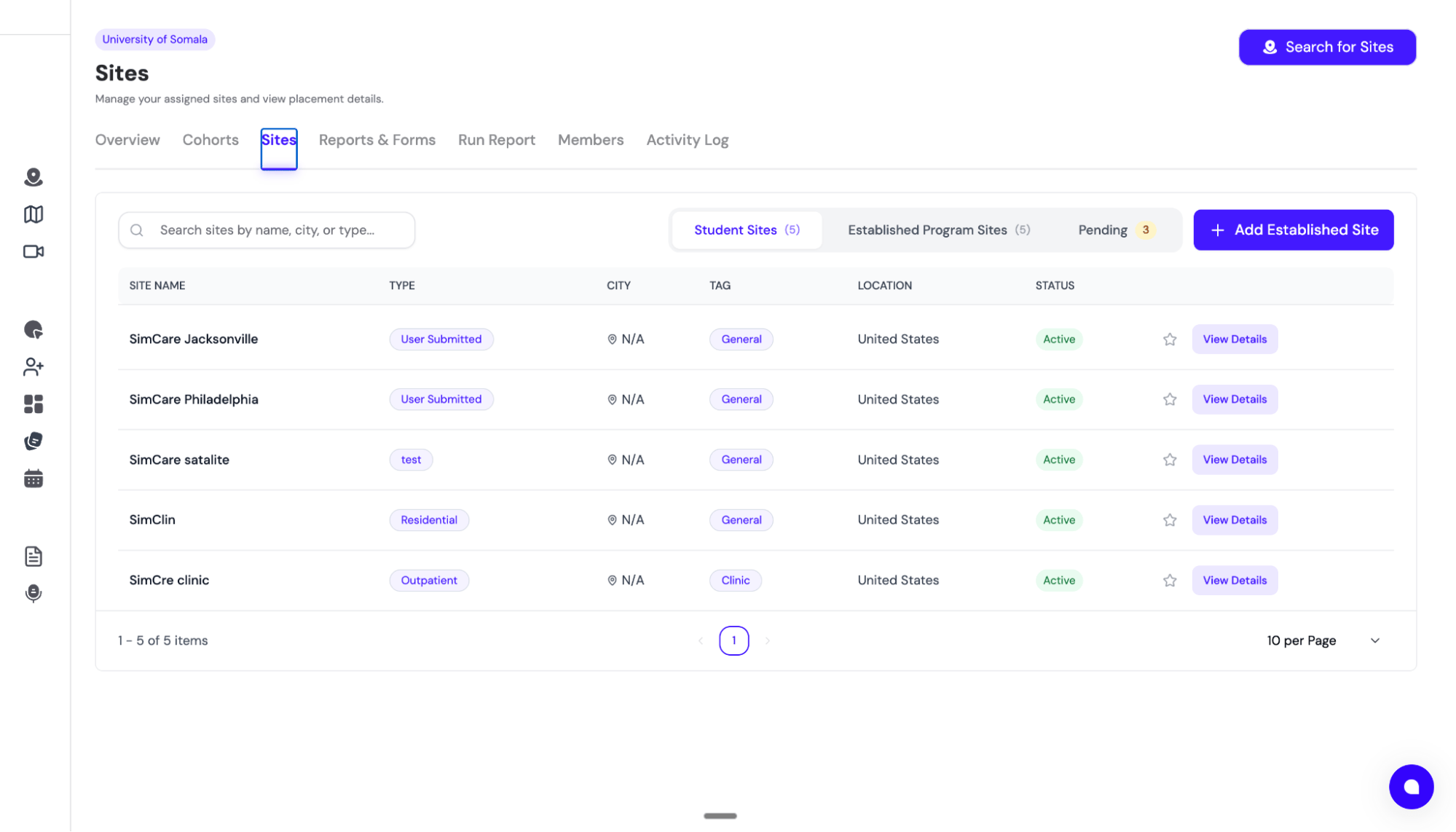 Pending Sites Tab