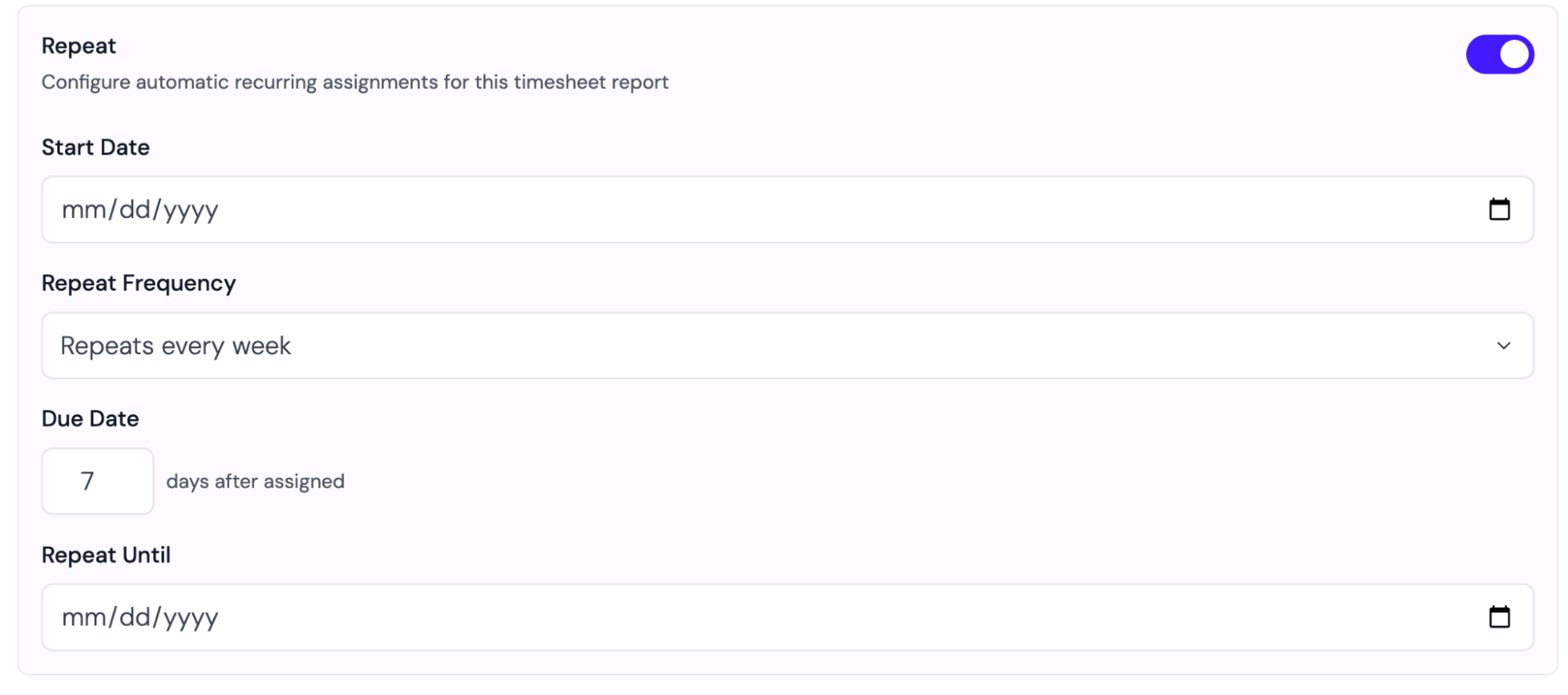 Recurring Task Settings