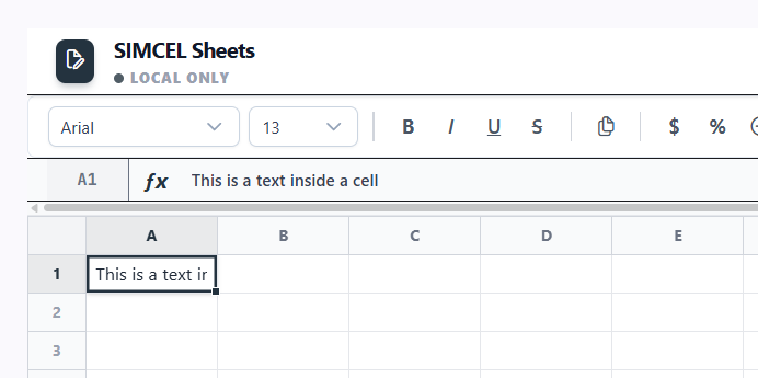 A selected range of cells in the SIMCEL Sheets grid, with the active cell outlined