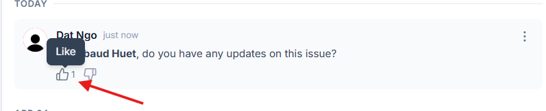 A comment with like and dislike reaction buttons for signalling agreement or disagreement