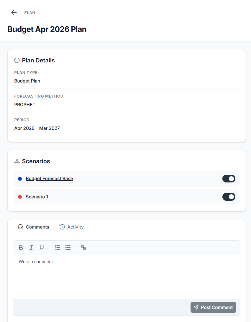 Object drawer showing the structured data view at the top and tabs for Comments and Activity Log
