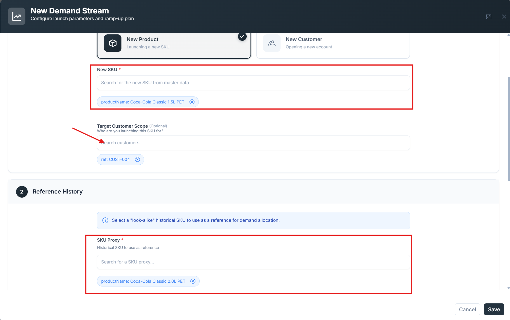 Second impact showing the same product and proxy but a different customer segment selected