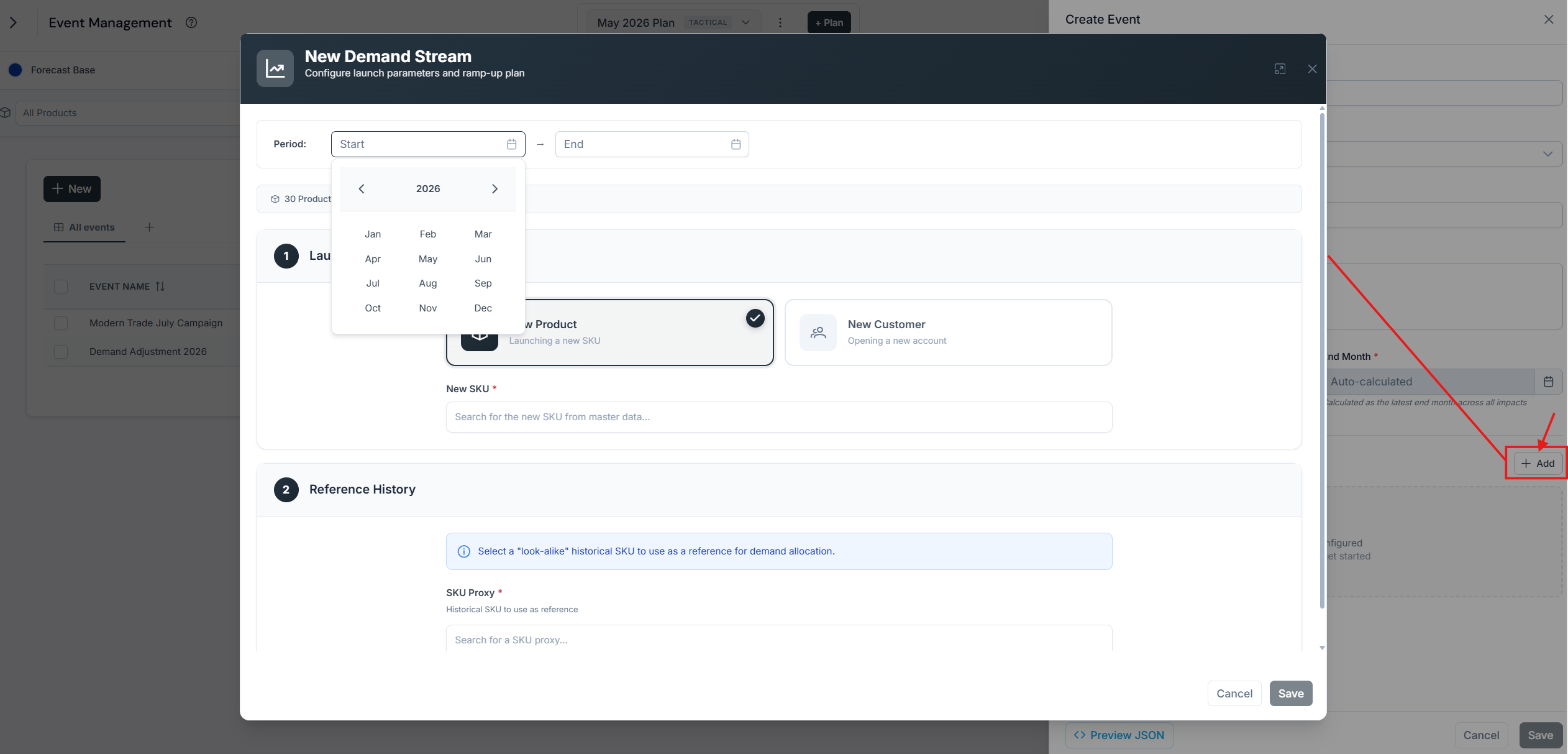 New Demand Stream editor showing the impact definition area for the selected segment
