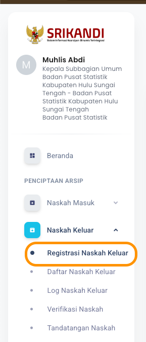 Menu Naskah Keluar