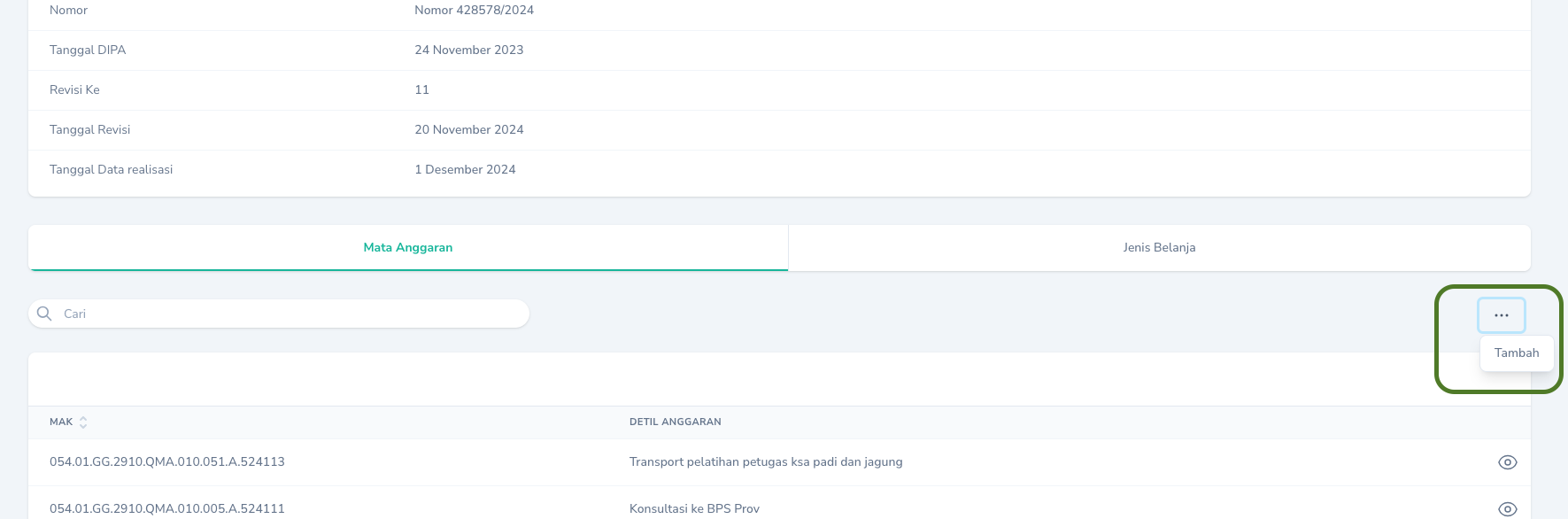 Tambah Mata Anggaran