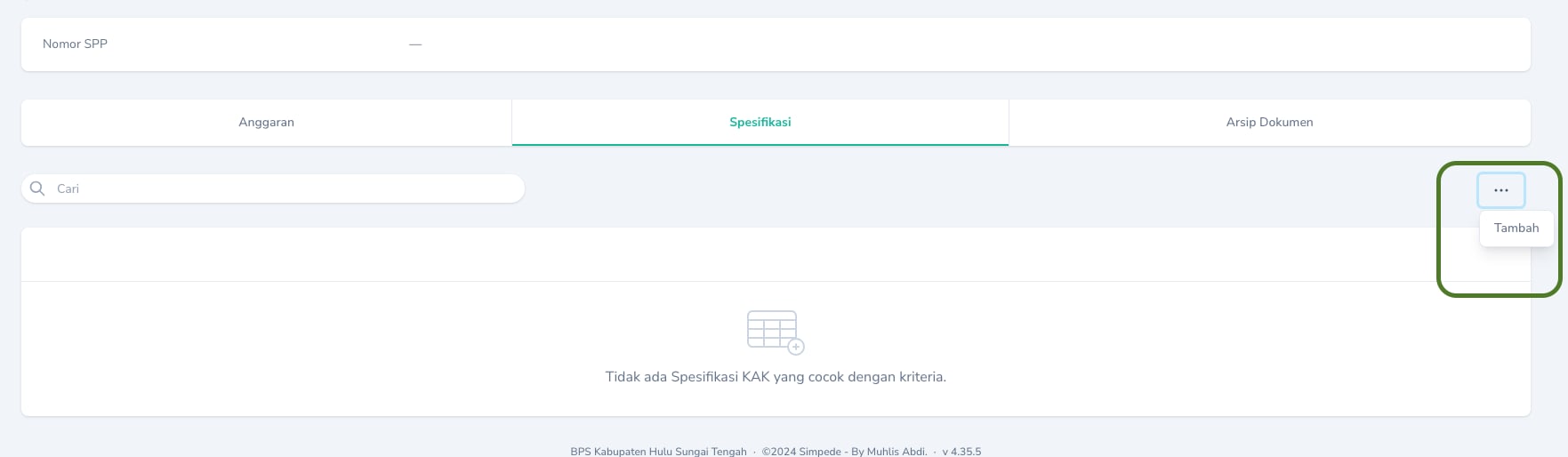 Tambah Spesifikasi