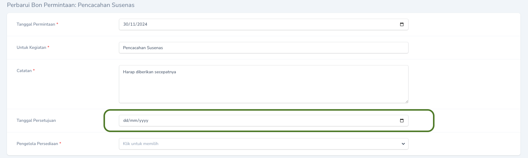 Tambah Bon Permintaan