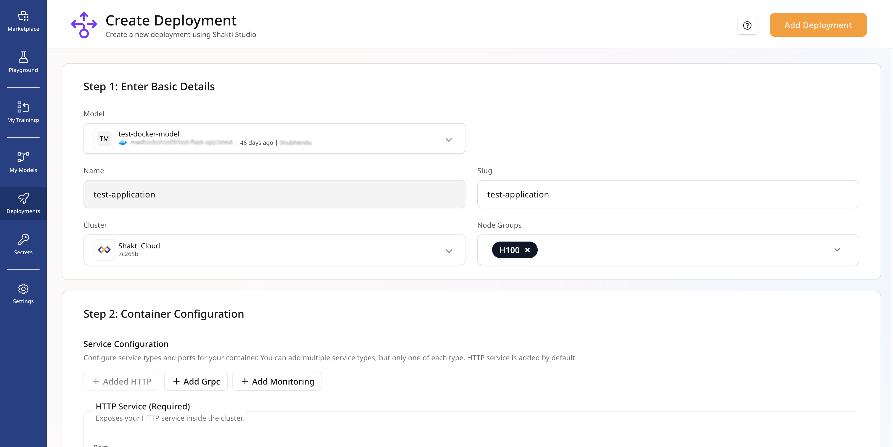 Create Deployment: Add Basic Details