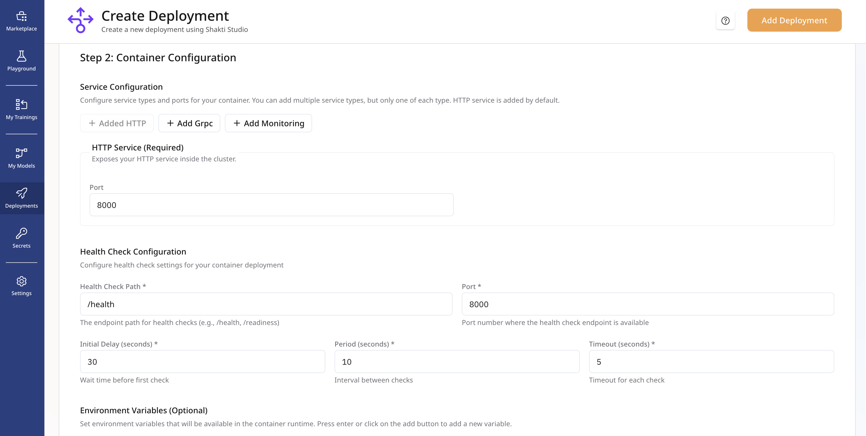 Create Deployment: Configuration