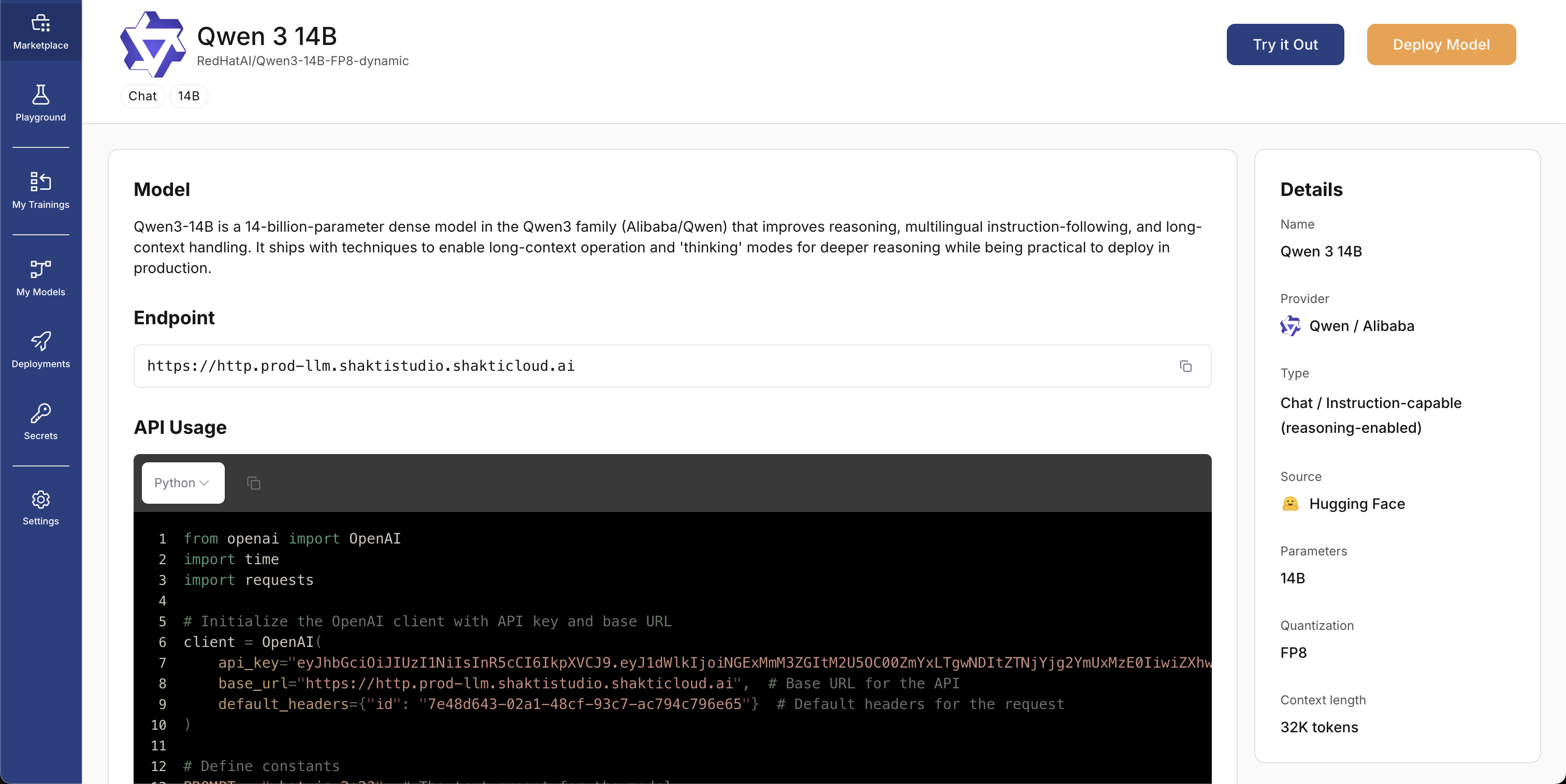 Model selection from marketplace
