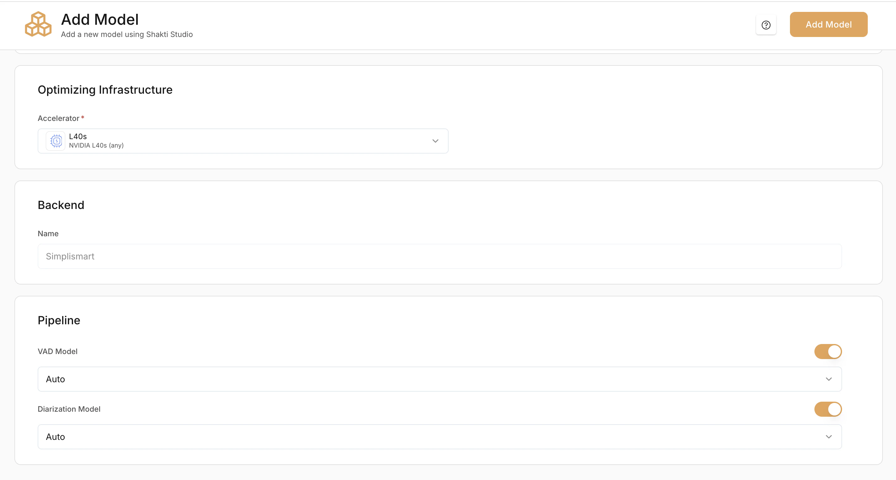 ASR model configuration with optional pipeline add-ons