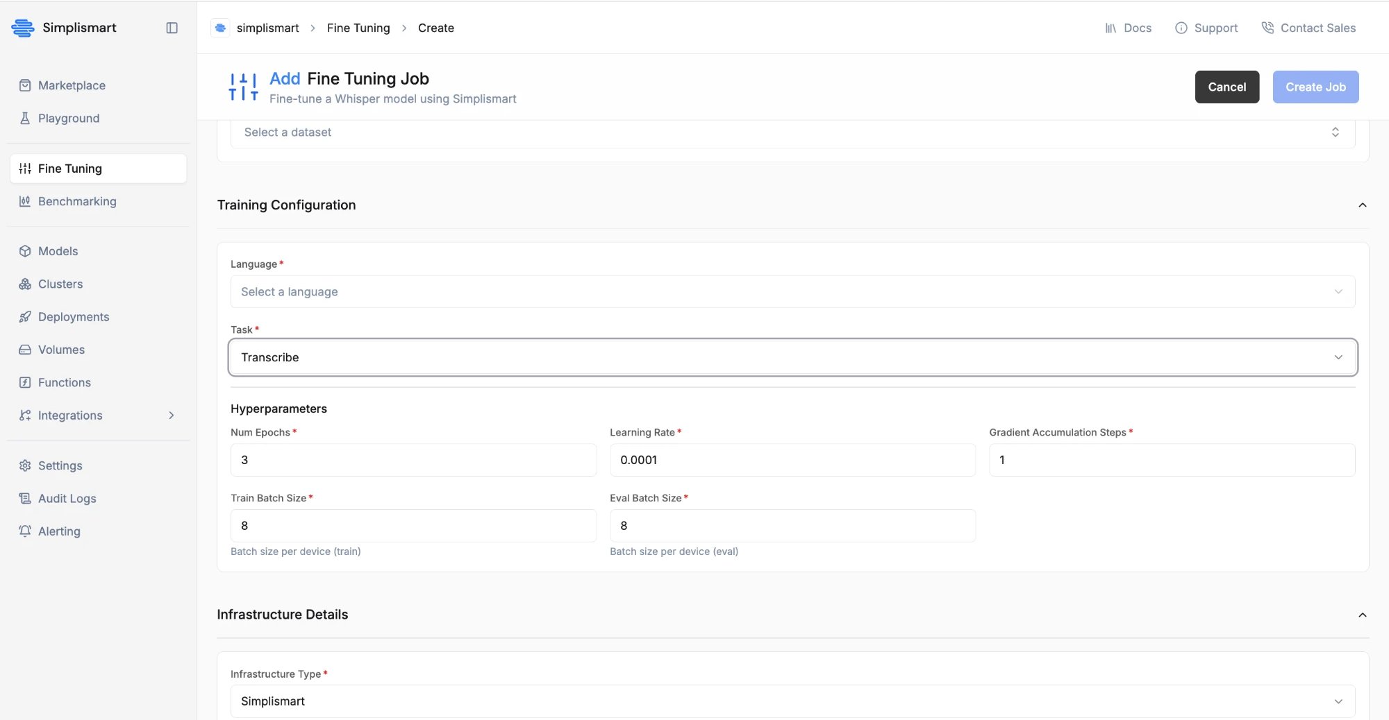 Training parameters