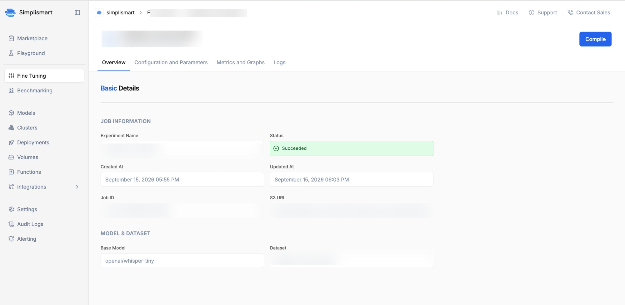 Job overview with Compile button