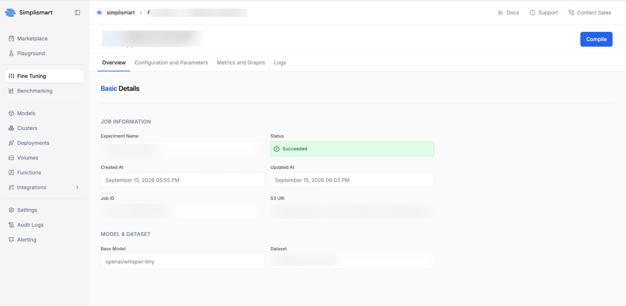 Job overview with Compile button
