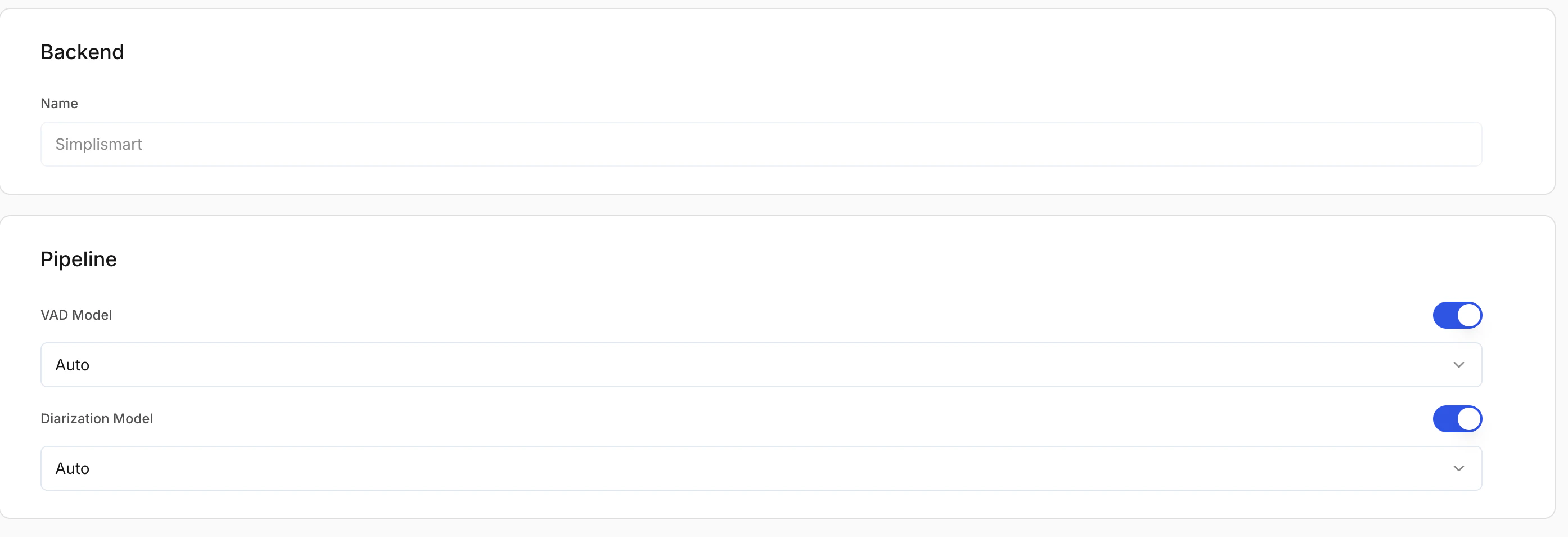 ASR model optional pipeline add-ons: VAD and diarization