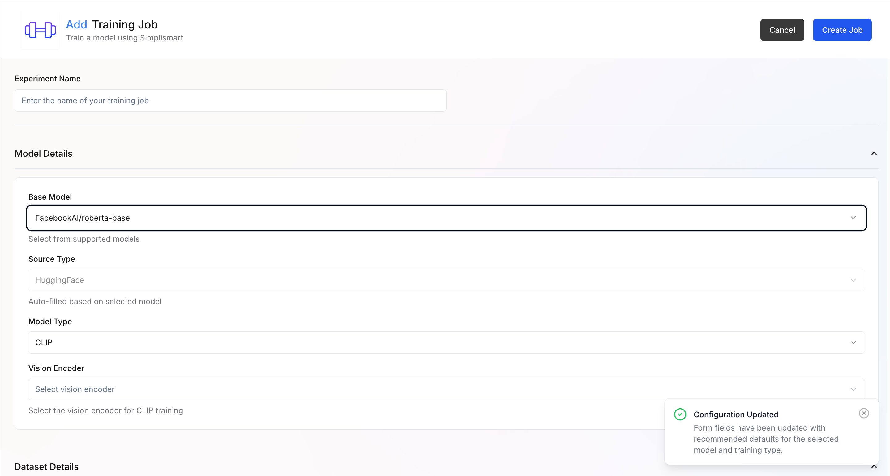 Add training job interface