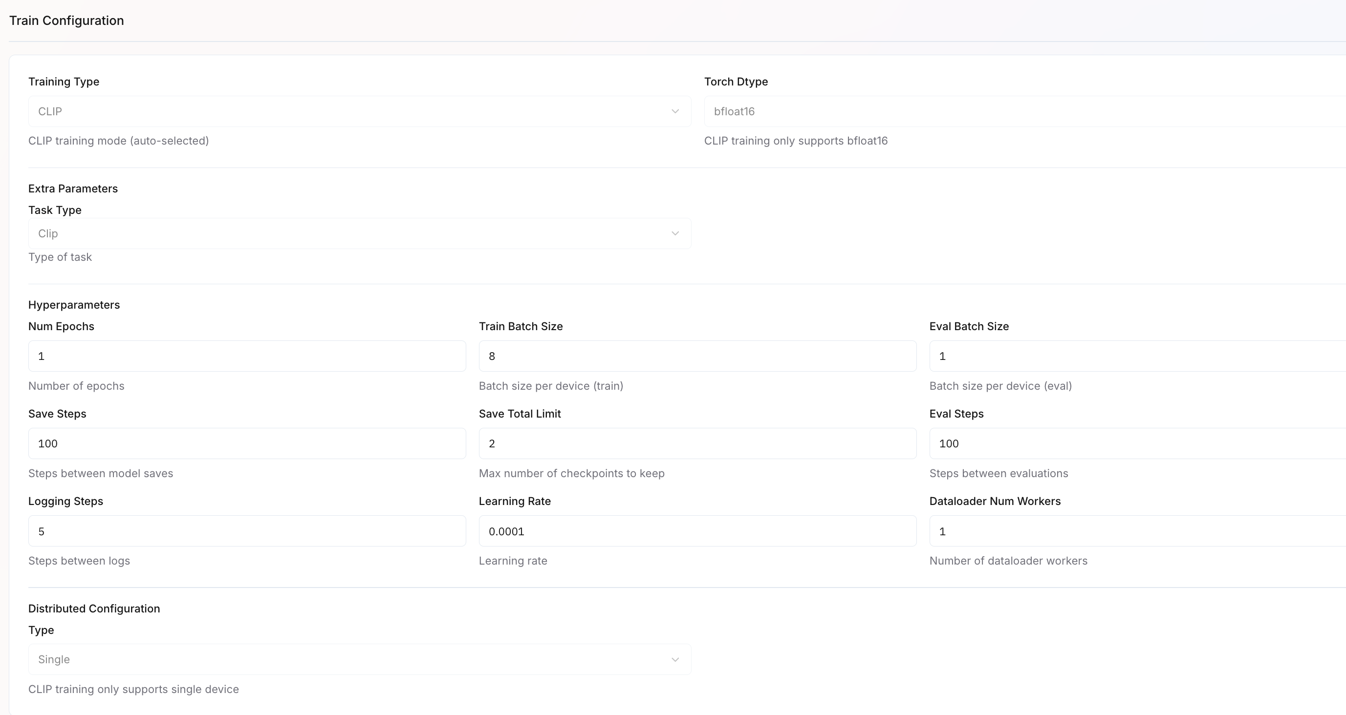 Training configuration