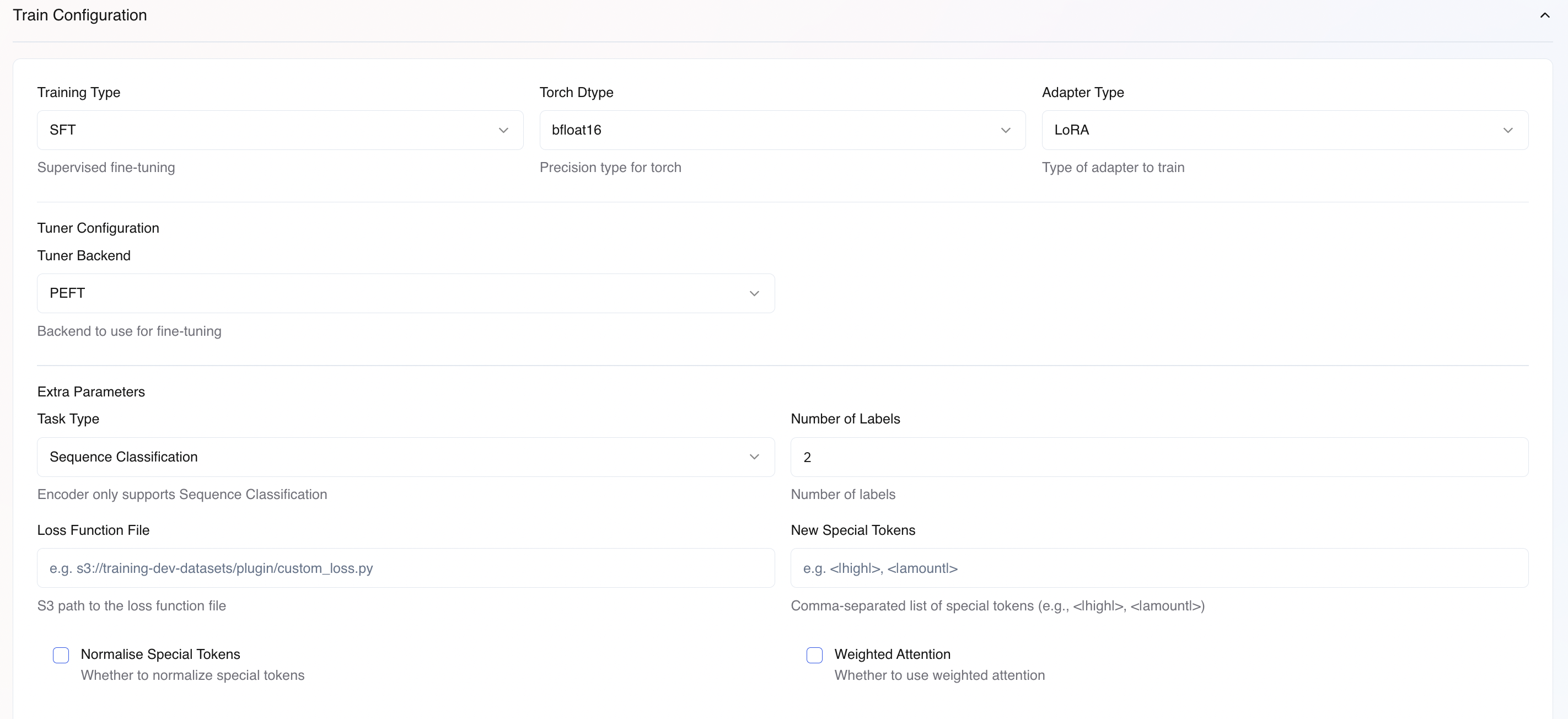 Training configuration