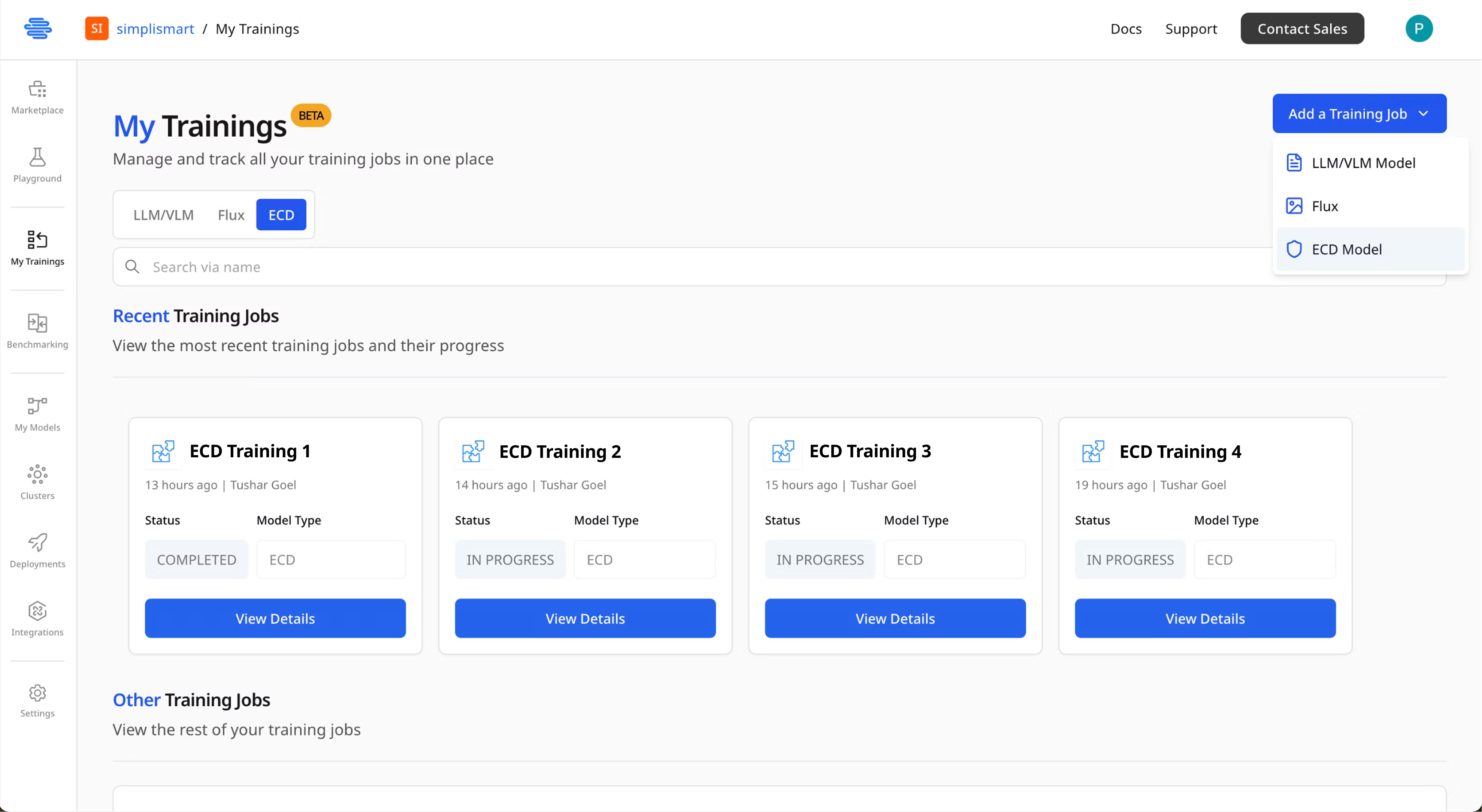 Add training job interface