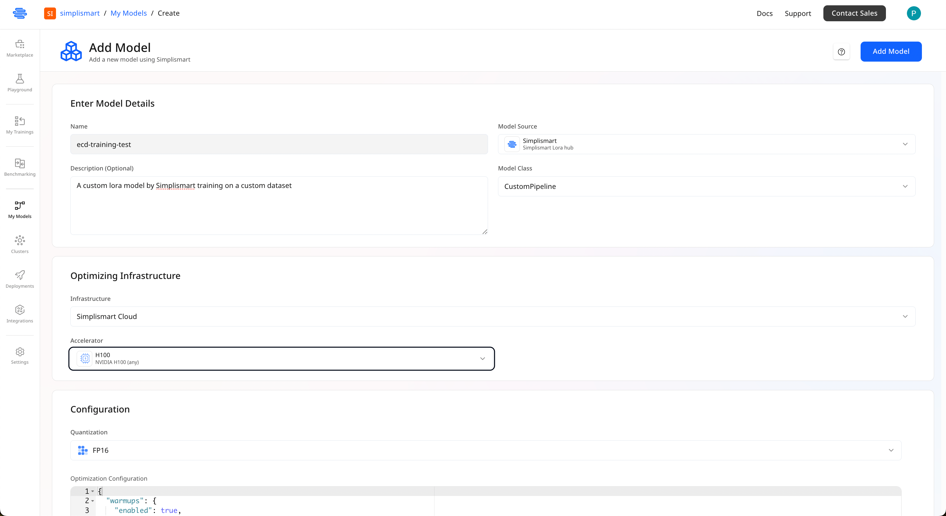 Model compilation interface