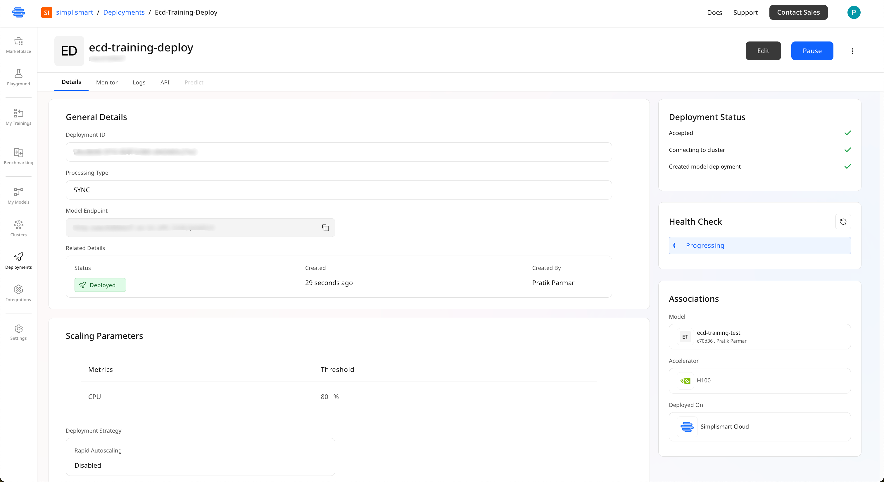 Successfully deployed model