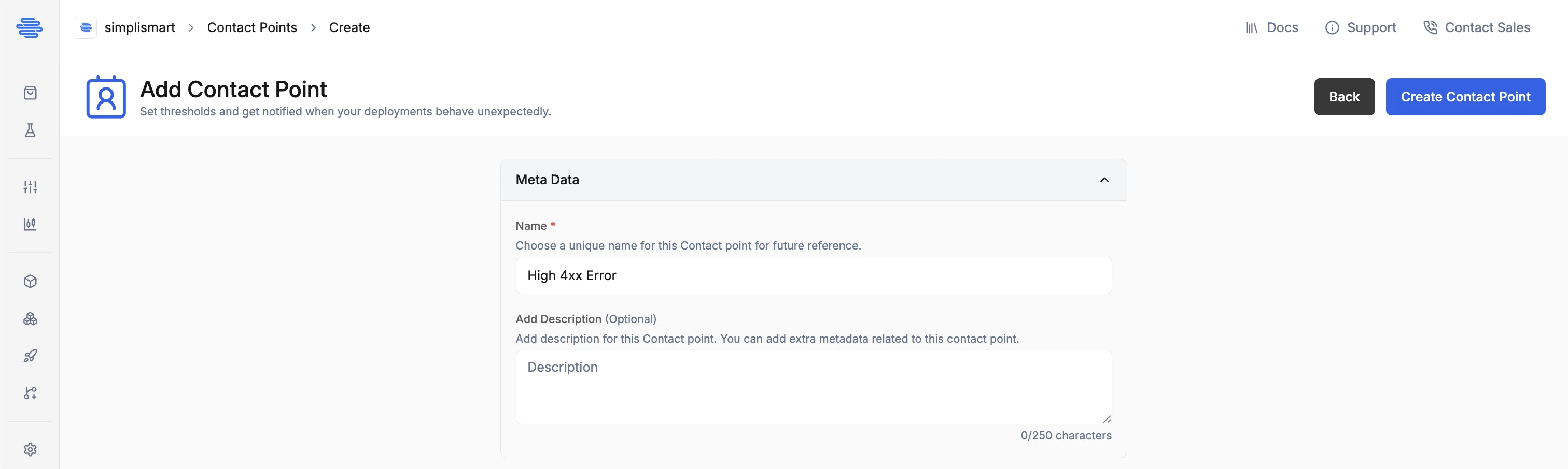 Add Contact Point: Meta Data section