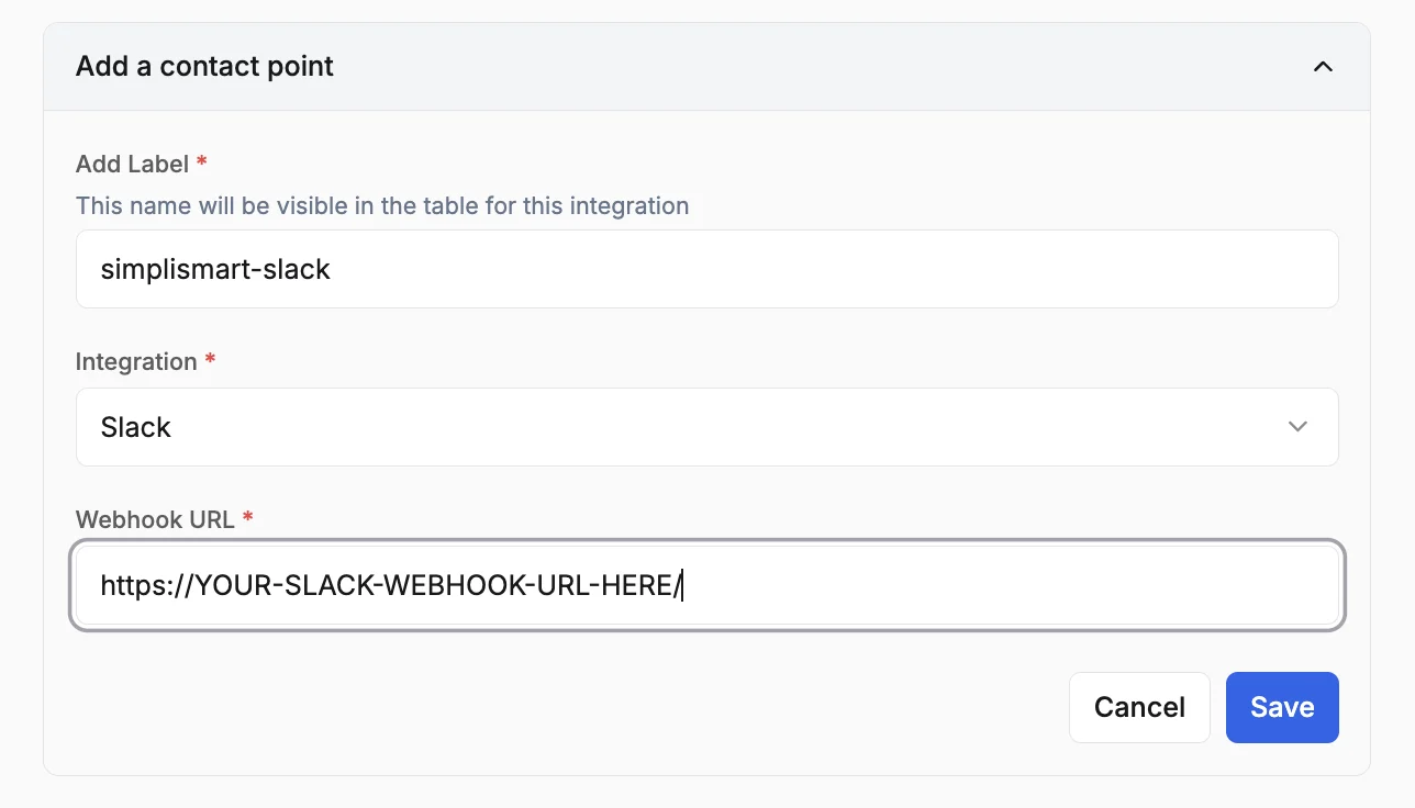 Slack integration form