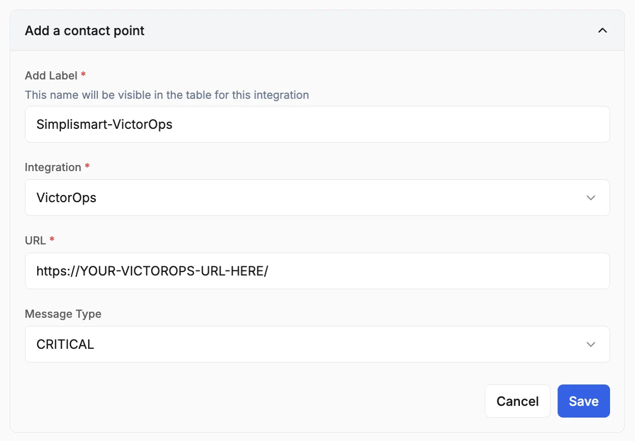 VictorOps integration form