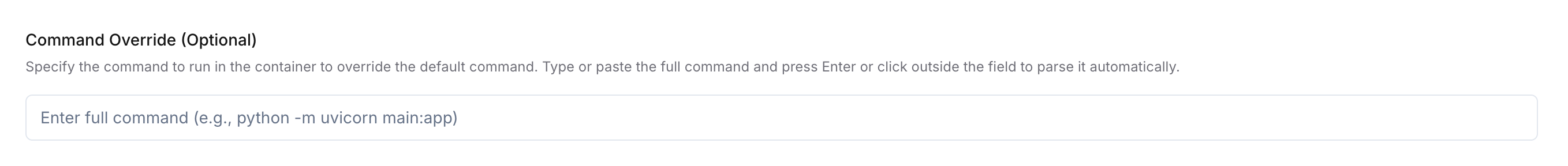 Create deployment - Command override