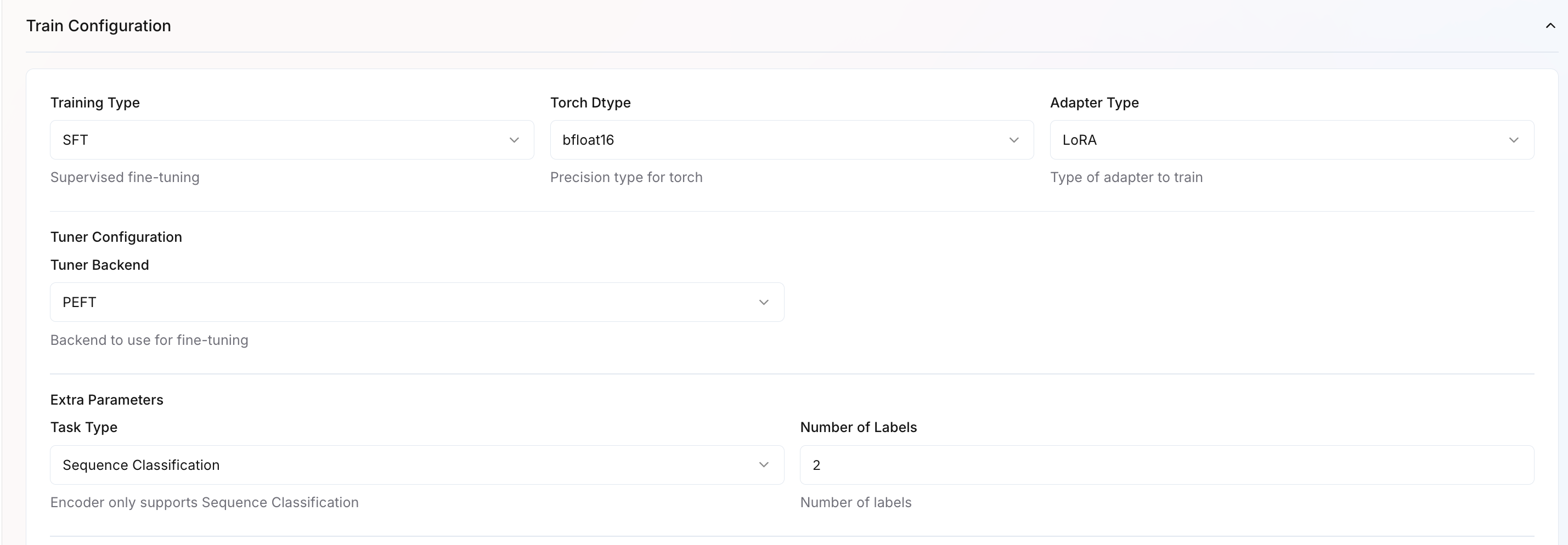 Training configuration