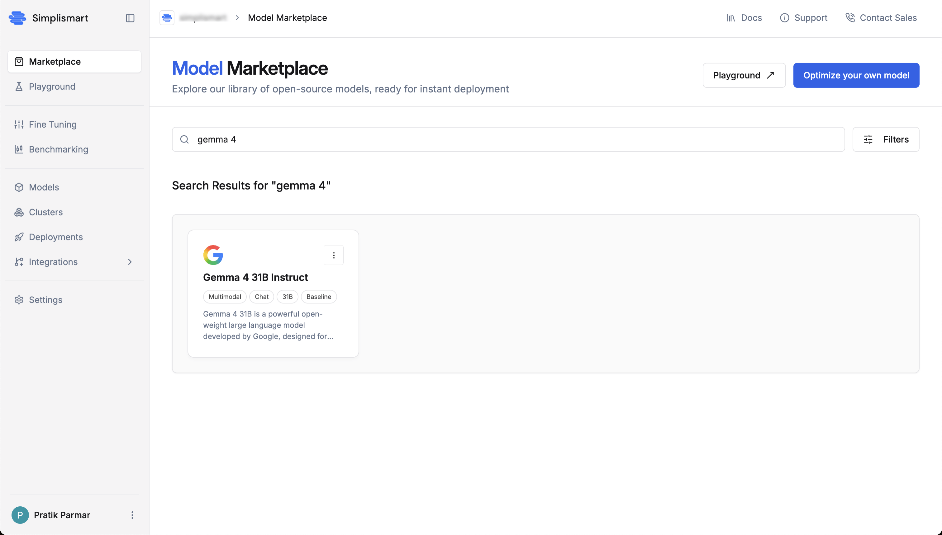 Model Marketplace search results
