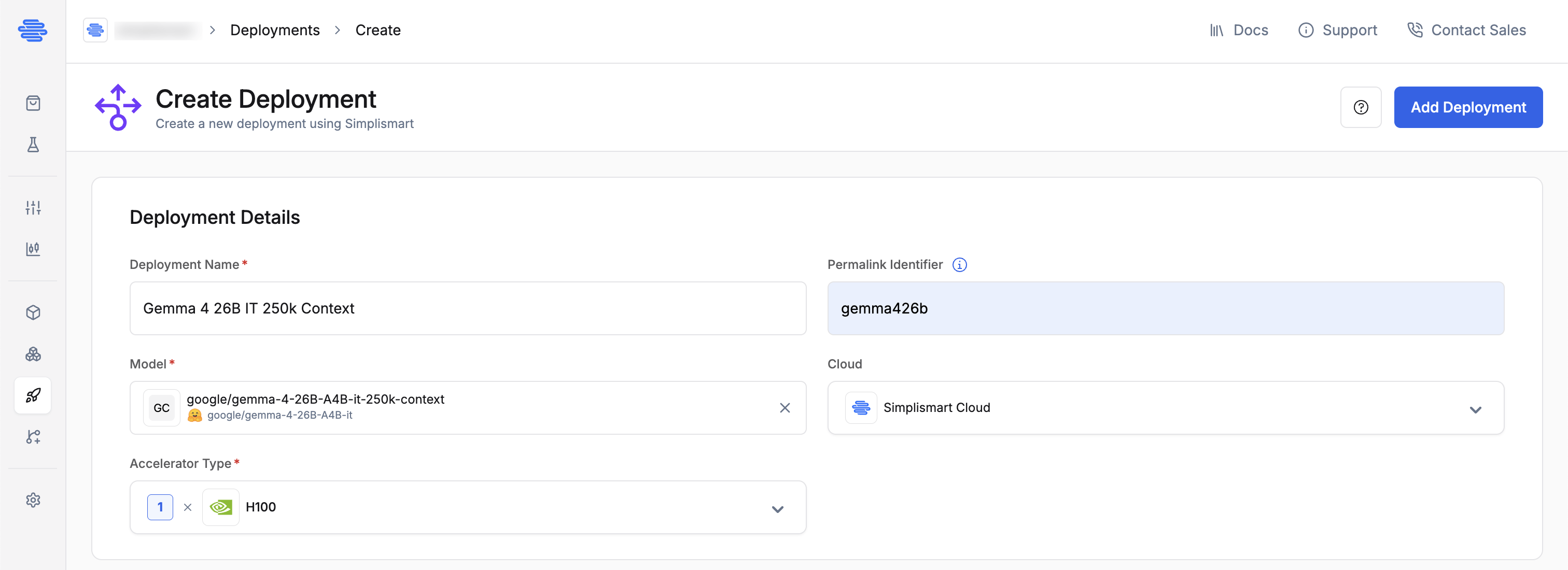 Accelerator type selection - Simplismart Cloud