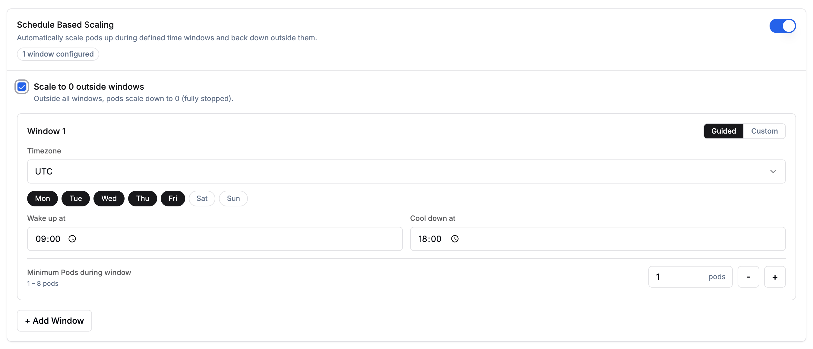 Schedule-based autoscaling – Guided mode