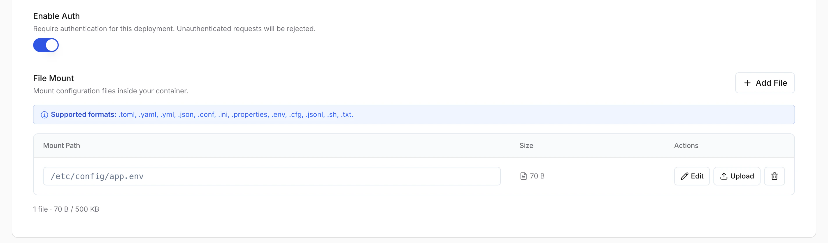 Authentication and file mount settings