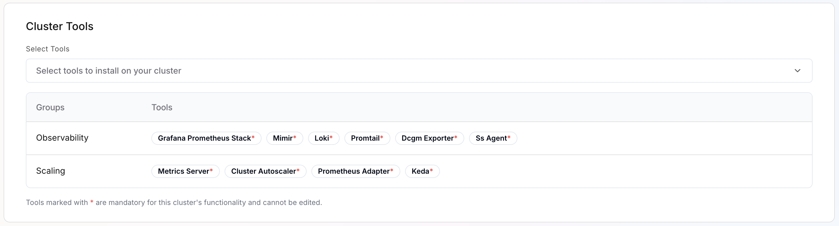 Cluster Tools Selection