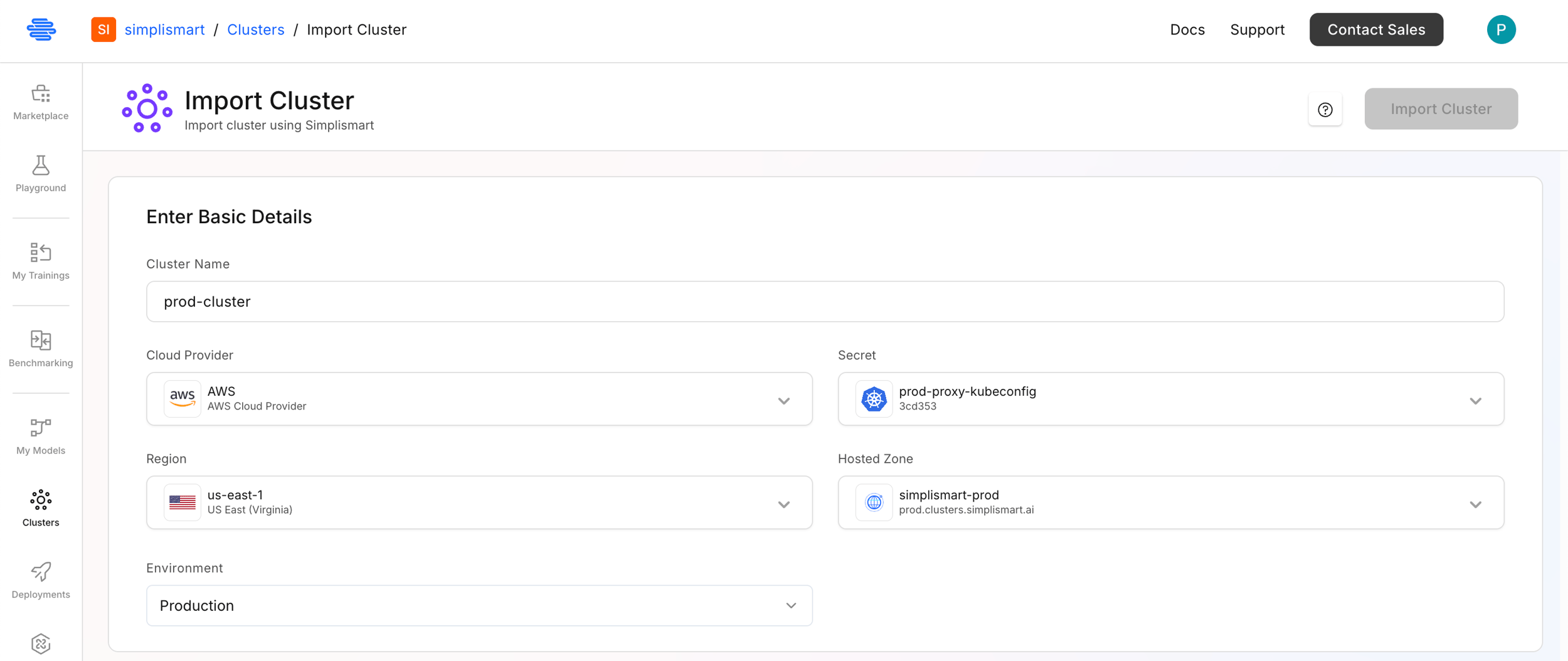 Cluster Fill Import a Kubernetes Cluster - Simplismart