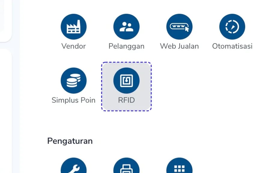 Menu RFID di halaman Beranda Simplus