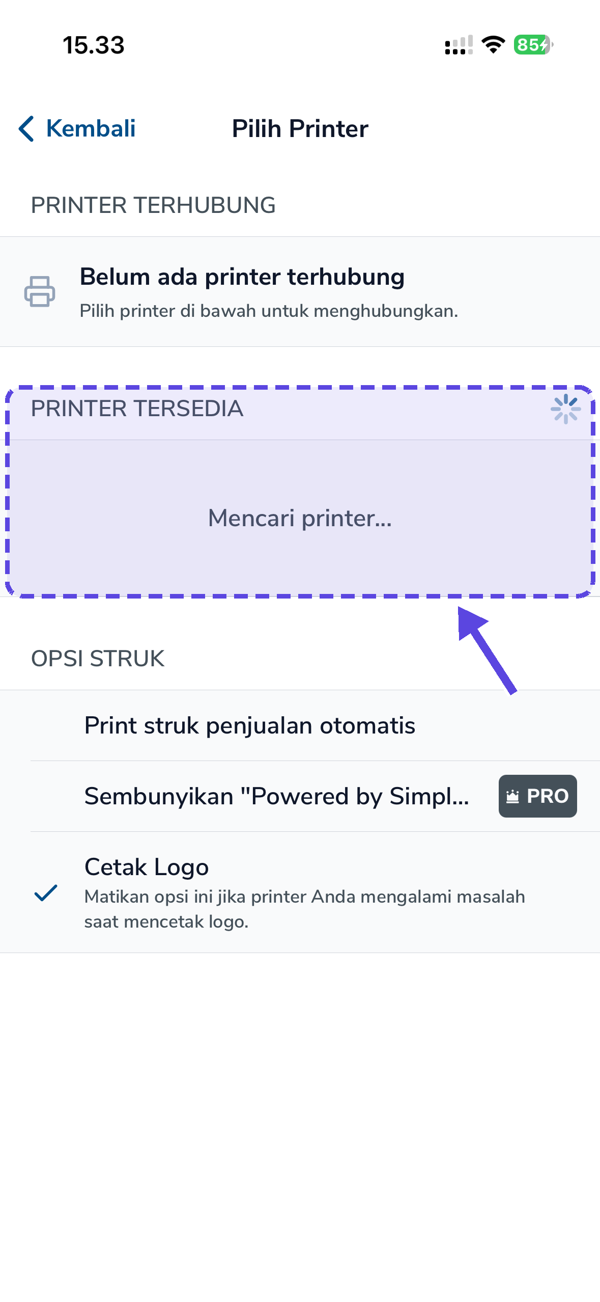 Bagian Printer Tersedia sedang mencari printer