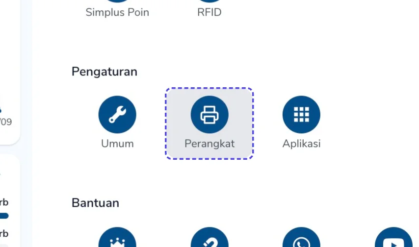Dashboard my.simplus.id dengan tombol Perangkat disorot