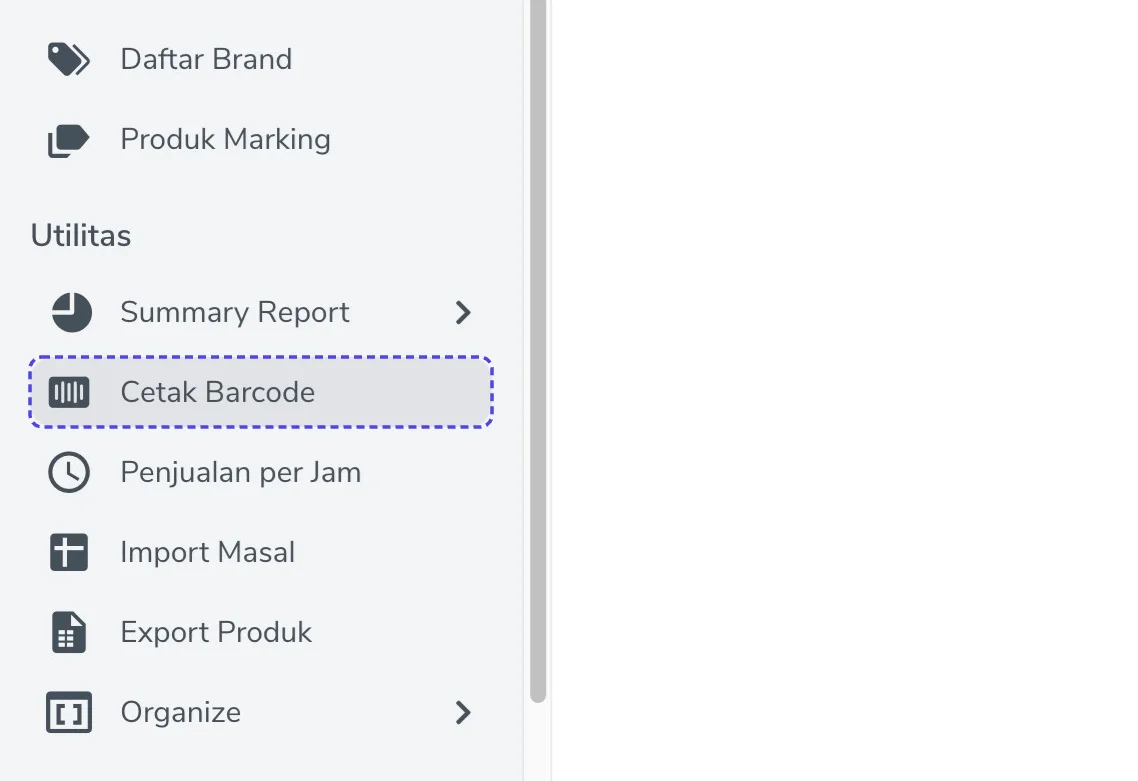 Menu Cetak Barcode