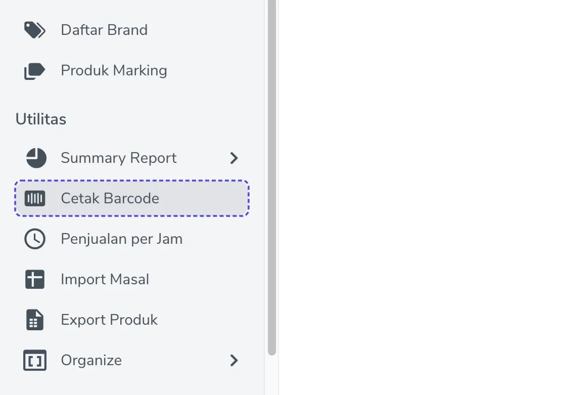 Menu Cetak Barcode