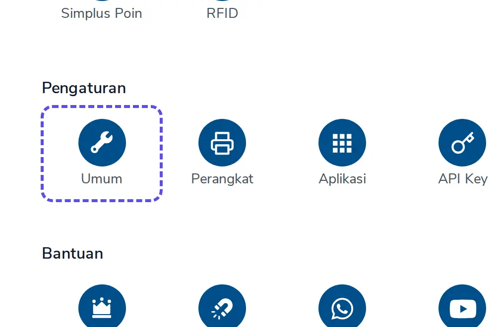 Menu Umum di bagian Pengaturan pada halaman Beranda Simplus